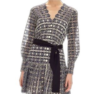 SANDRO Paris Blue Rolly belted ruffled broderie anglaise Navy mini dress